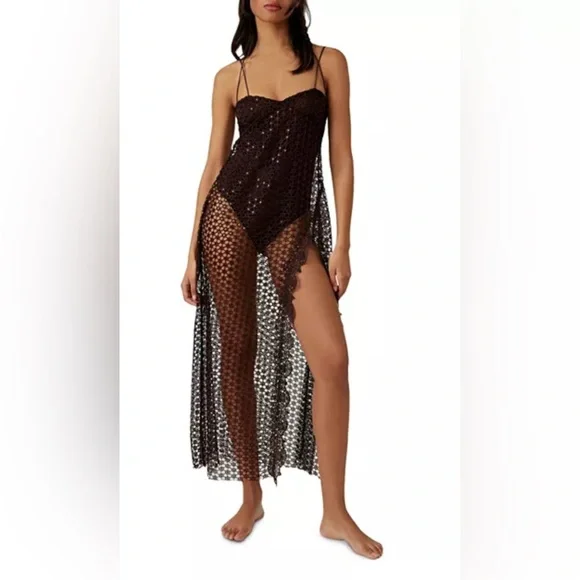 FREE PEOPLE X INTIMATELY || Smoke & Mirrors Brown Bodysuit Slip. Sz. XS - Picture 1 of 16